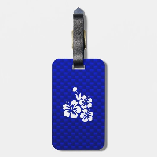 Blauwe tropische bloemen bagagelabel (Achterkant verticaal)