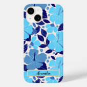 Blauwe tropische bloemen gepersonaliseerd Case-Mate iPhone case (Achterkant)