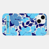Blauwe tropische bloemen gepersonaliseerd Case-Mate iPhone case (Achterkant (horizontaal))