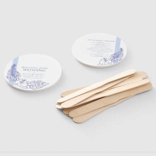 blauwe tropische botanica lijnbruiloft handwaaier (Niet-gemonteerd)