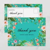 Blauwe tropische botanische bruiloft dank u briefkaart (Voorkant / Achterkant)