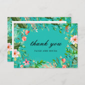 Blauwe tropische botanische bruiloft dank u kaart (Voorkant / Achterkant)