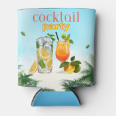 Blauwe tropische cocktailparty blikjeskoeler (Voorkant)