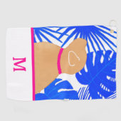 Blauwe Tropische Eiland Gele Hond Golf Handdoek (Horizontaal)