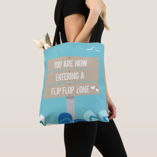Blauwe tropische flip Flop Zone Kill out Out Beach Tote Bag (Dichtbij)