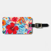 Blauwe Tropische hibiscus bloemen Bagagelabel (Voorkant horizontaal)