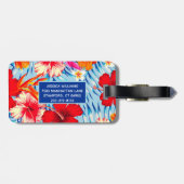 Blauwe Tropische hibiscus bloemen Bagagelabel (Achterkant horizontaal)