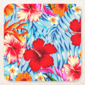 Blauwe Tropische hibiscus bloemen Kartonnen Onderzetters (Voorkant)