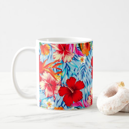 Blauwe Tropische hibiscus bloemen Koffiemok (Met donut)