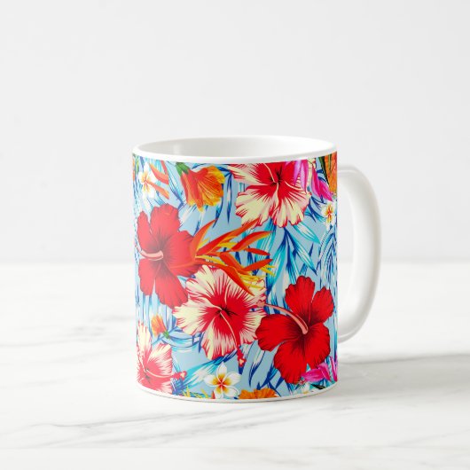 Blauwe Tropische hibiscus bloemen Koffiemok (Voorkant rechts)