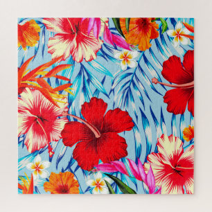 Blauwe Tropische hibiscus bloemen Legpuzzel