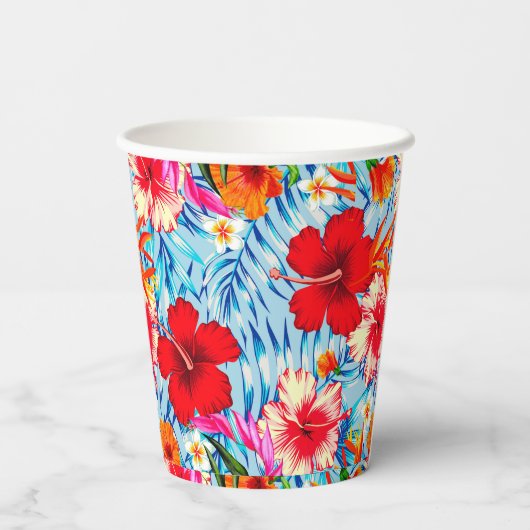 Blauwe Tropische hibiscus bloemen Papieren Bekers (Achterkant)