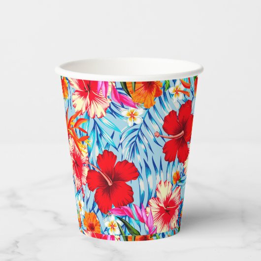 Blauwe Tropische hibiscus bloemen Papieren Bekers (Voorkant)