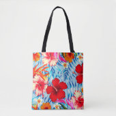 Blauwe Tropische hibiscus bloemen Tote Bag (Voorkant)