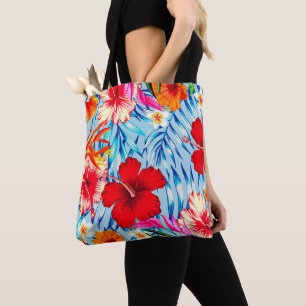 Blauwe Tropische hibiscus bloemen Tote Bag
