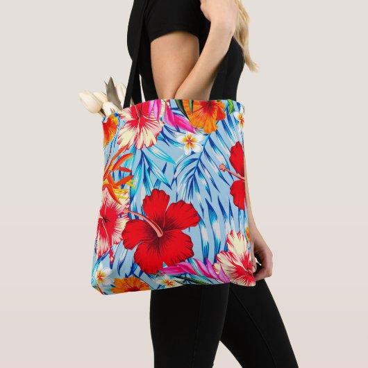 Blauwe Tropische hibiscus bloemen Tote Bag (Dichtbij)