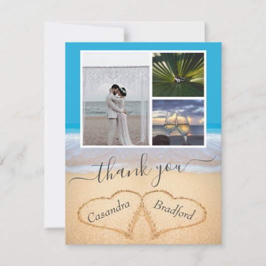 Blauwe tropische kever in zand huwelijk bedankkaart (Voorkant)