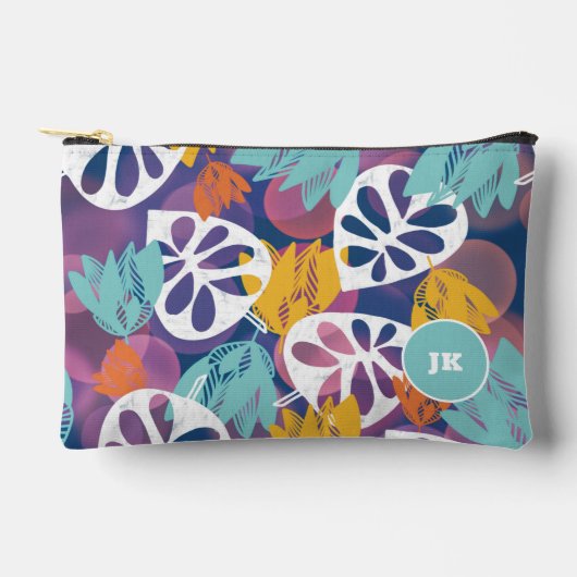 Blauwe tropische monogram mooie print gesneden naa etui (Voorkant)