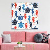 Blauwe tropische oceaan Zee Turtle Seapaarden Canvas Afdruk (Insitu (Woonkamer))