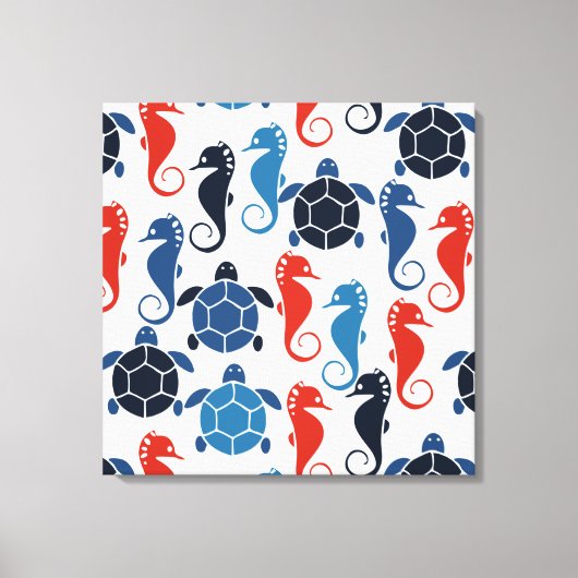 Blauwe tropische oceaan Zee Turtle Seapaarden Canvas Afdruk (Voorkant)
