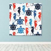 Blauwe tropische oceaan Zee Turtle Seapaarden Canvas Afdruk (Insitu (Houten vloer))