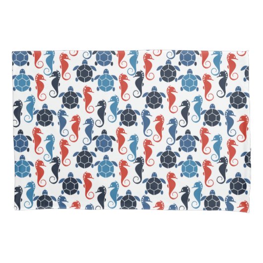 Blauwe tropische oceaan Zee Turtle Seapaarden Kussensloop (Voorkant)