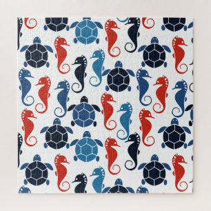 Blauwe tropische oceaan Zee Turtle Seapaarden Legpuzzel