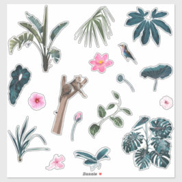 Blauwe tropische palmbladeren, dieren en planten i sticker