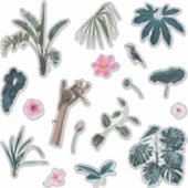 Blauwe tropische palmbladeren, dieren en planten i sticker (Voorkant)