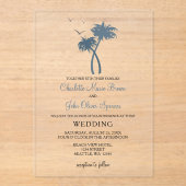 Blauwe tropische palmbomen Weddenschappen Acryl Uitnodigingen (Voorkant)