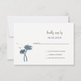 Blauwe tropische palmboom bruiloft rsvp kaartje