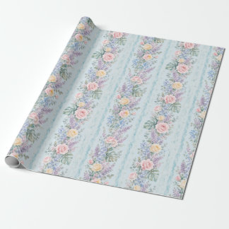 Blauwe Tropische Roos Bloemstreep Cadeau Cadeaupapier