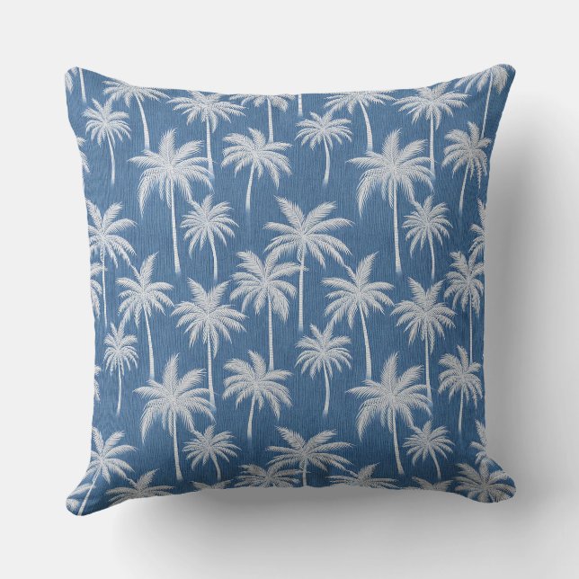 Blauwe Tropische Sfeer Palmboom Kussen (Achterkant)