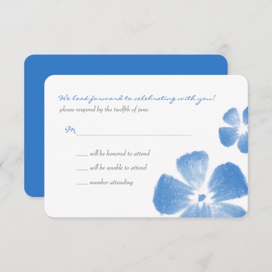 Blauwe Tropische Waterverf Bloemen Trouw RSVP (Voorkant / Achterkant)