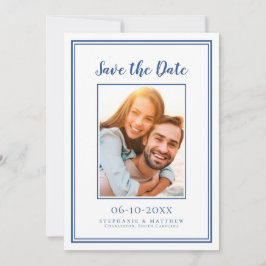 Blauwe Trouw Simpele Verlovingsfoto Modern Save The Date