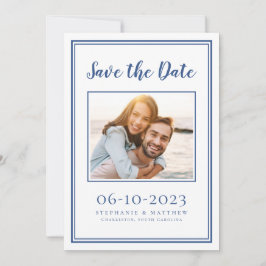 Blauwe Trouw Simpele Verlovingsfoto Modern Save The Date