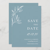 Blauwe trouwdag opslaan datum botanisch kaart (Voorkant / Achterkant)