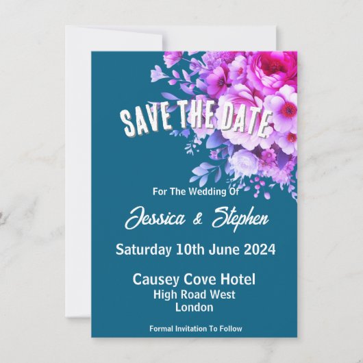 Blauwe Trouwkaart Datumkaart  Save The Date (Voorkant)