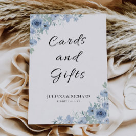 Blauwe trouwkaarten en cadeaus teken, kaart