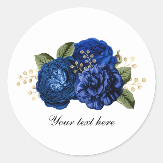 Blauwe trouwrozen aanpasbaar ronde sticker (Voorkant)
