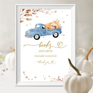 Blauwe Truck Boeken voor Baby Shower Tafelbord Poster
