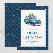 Blauwe Truck Buffalo geruite Sneeuw Kerstkaart (Voorkant / Achterkant)