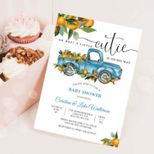 Blauwe Truck Citroenen Baby Shower Uitnodiging