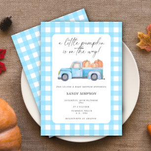 Blauwe Truck Een Kleine Pompoen Fall Baby Shower Kaart