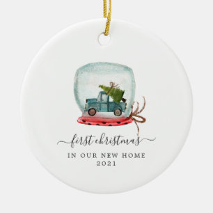 Blauwe Truck Eerste Kerst in Nieuw Thuis Keramisch Ornament