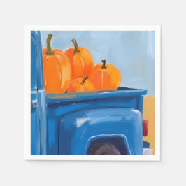 Blauwe Truck met Pompoenen Waterverf Thanksgiving Servet