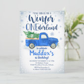 Blauwe Truck Winter ONEderland Uitnodiging Jongen  (Staand voorkant)