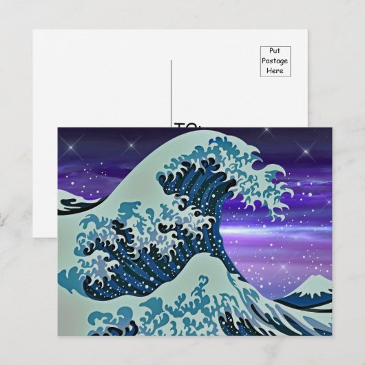 Blauwe tsunami-golf Japanse tekening Briefkaart (Voorkant / Achterkant)
