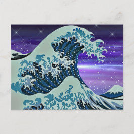 Blauwe tsunami-golf Japanse tekening Briefkaart