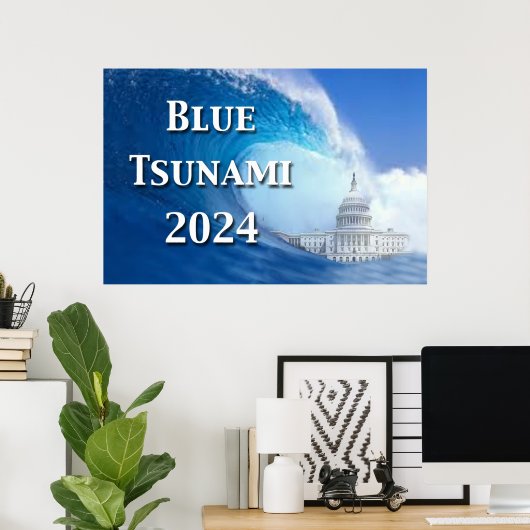Blauwe Tsunami Verkiezing 2024 Poster (Thuiskantoor)